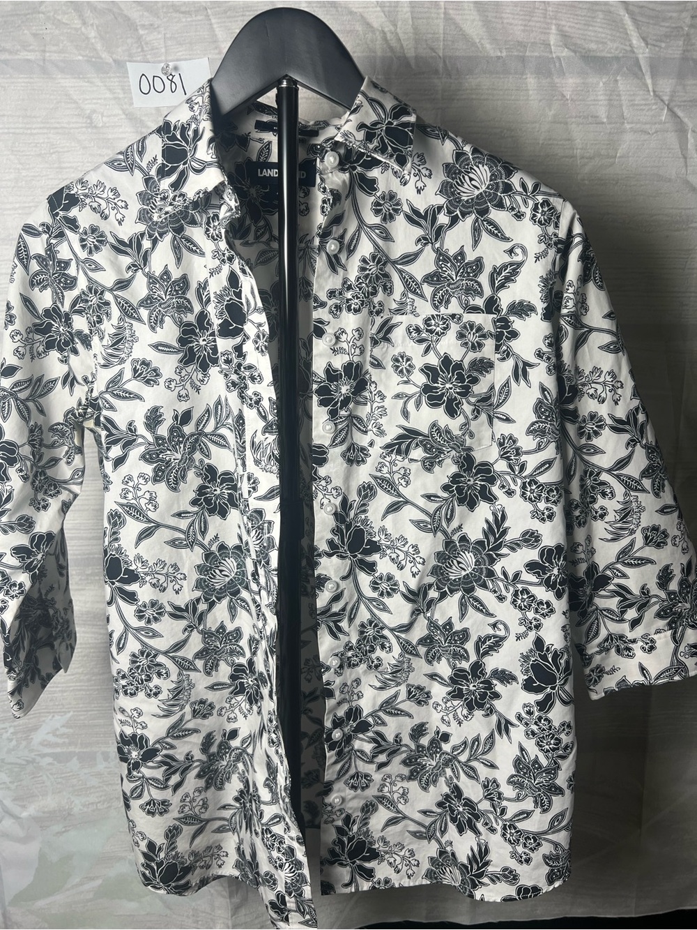 Lands' End Black and White Floral Button-Front shirt